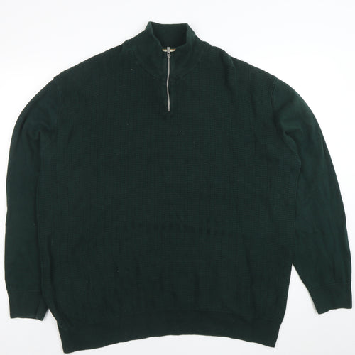 Next Men’s Green 2XL Cotton 1/2 Zip High Neck Jumper