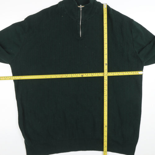 Next Men’s Green 2XL Cotton 1/2 Zip High Neck Jumper