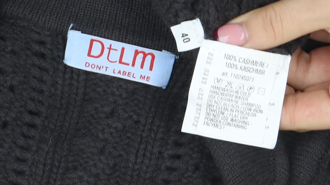DtLM Women Black 12 Cable-Knit Belted Cardigan 100% Cashmere