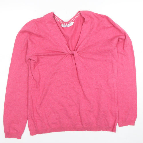 John Lewis Womens Pink V-Neck Cotton Blend Jumper Size 12