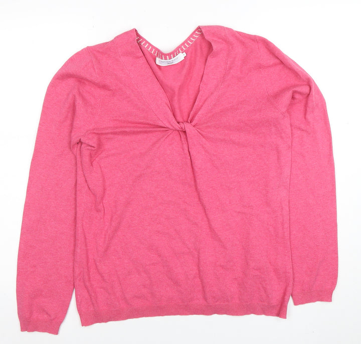 John Lewis Womens Pink V-Neck Cotton Blend Jumper Size 12
