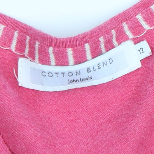 John Lewis Womens Pink V-Neck Cotton Blend Jumper Size 12