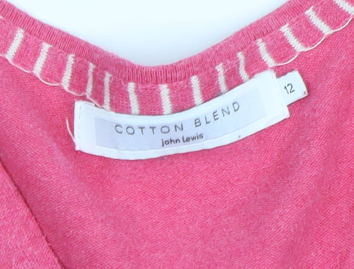 John Lewis Womens Pink V-Neck Cotton Blend Jumper Size 12