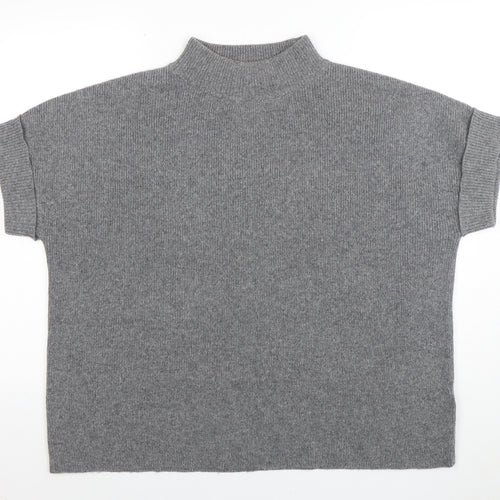 White Stuff Womens Grey Wool Blend Mock Neck Short Sleeve Jumper M