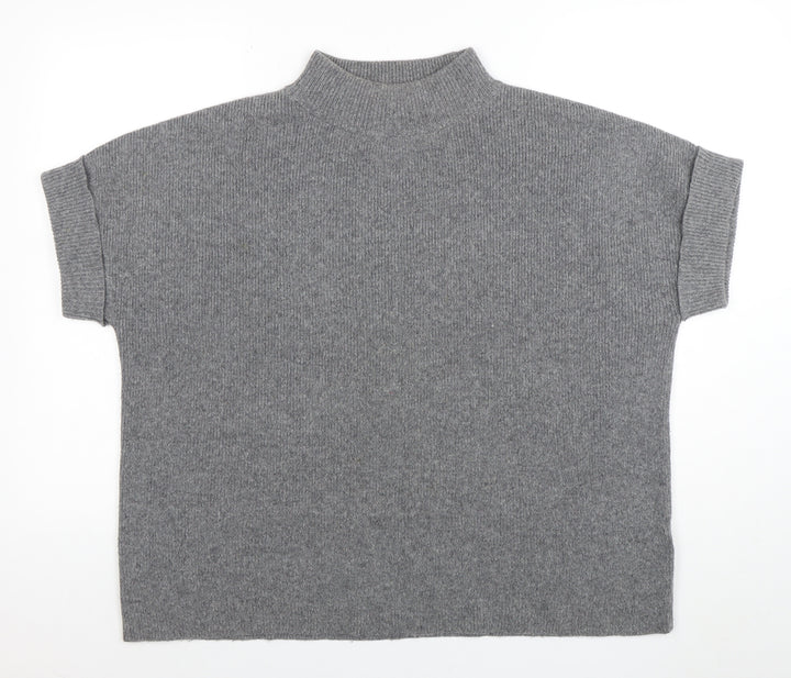 White Stuff Womens Grey Wool Blend Mock Neck Short Sleeve Jumper M