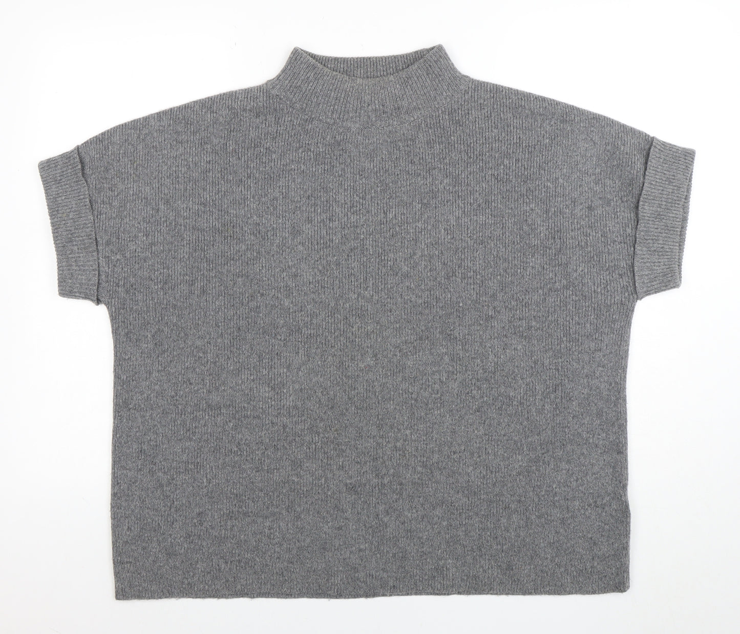 White Stuff Womens Grey Wool Blend Mock Neck Short Sleeve Jumper M