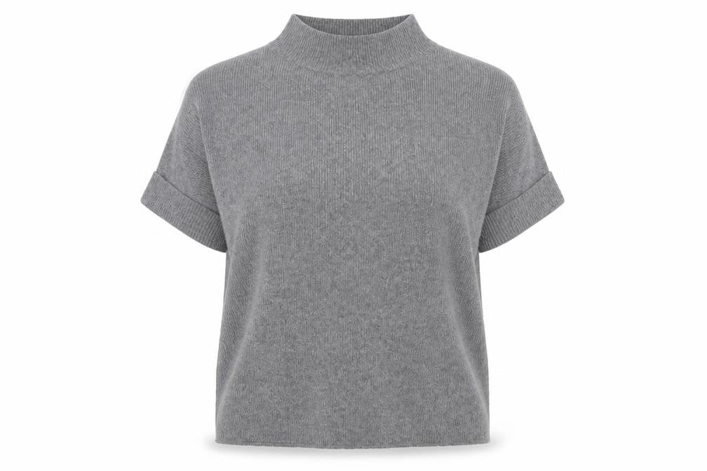 Front view of White Stuff women’s grey wool blend mock neck short sleeve jumper m