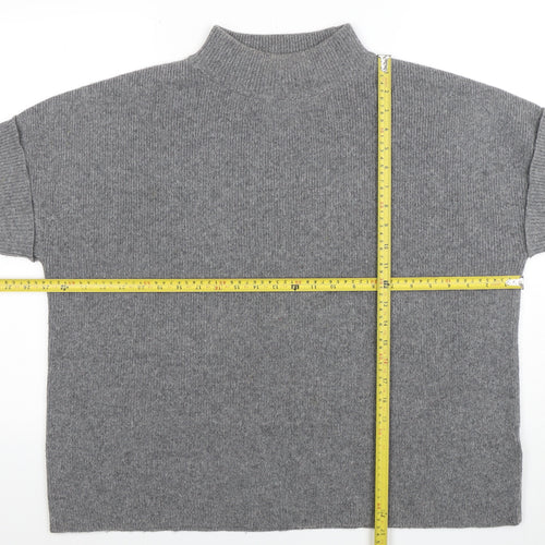 White Stuff Womens Grey Wool Blend Mock Neck Short Sleeve Jumper M