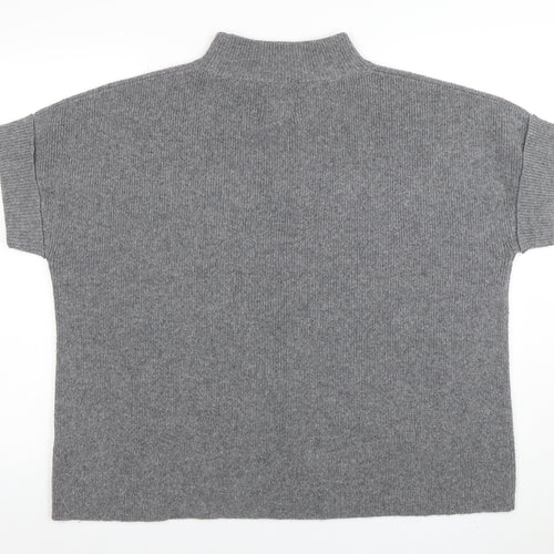 White Stuff Womens Grey Wool Blend Mock Neck Short Sleeve Jumper M