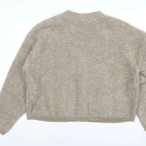 Marks and Spencer Women Beige V-Neck Cardigan L Knit Wool Blend
