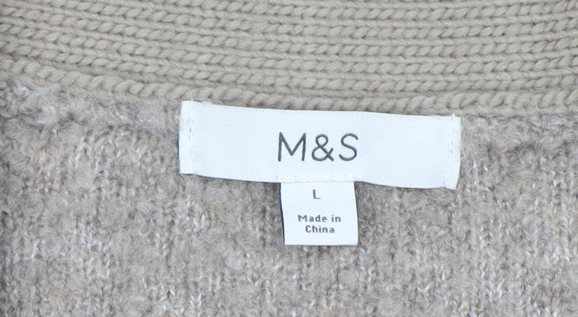 Marks and Spencer Women Beige V-Neck Cardigan L Knit Wool Blend