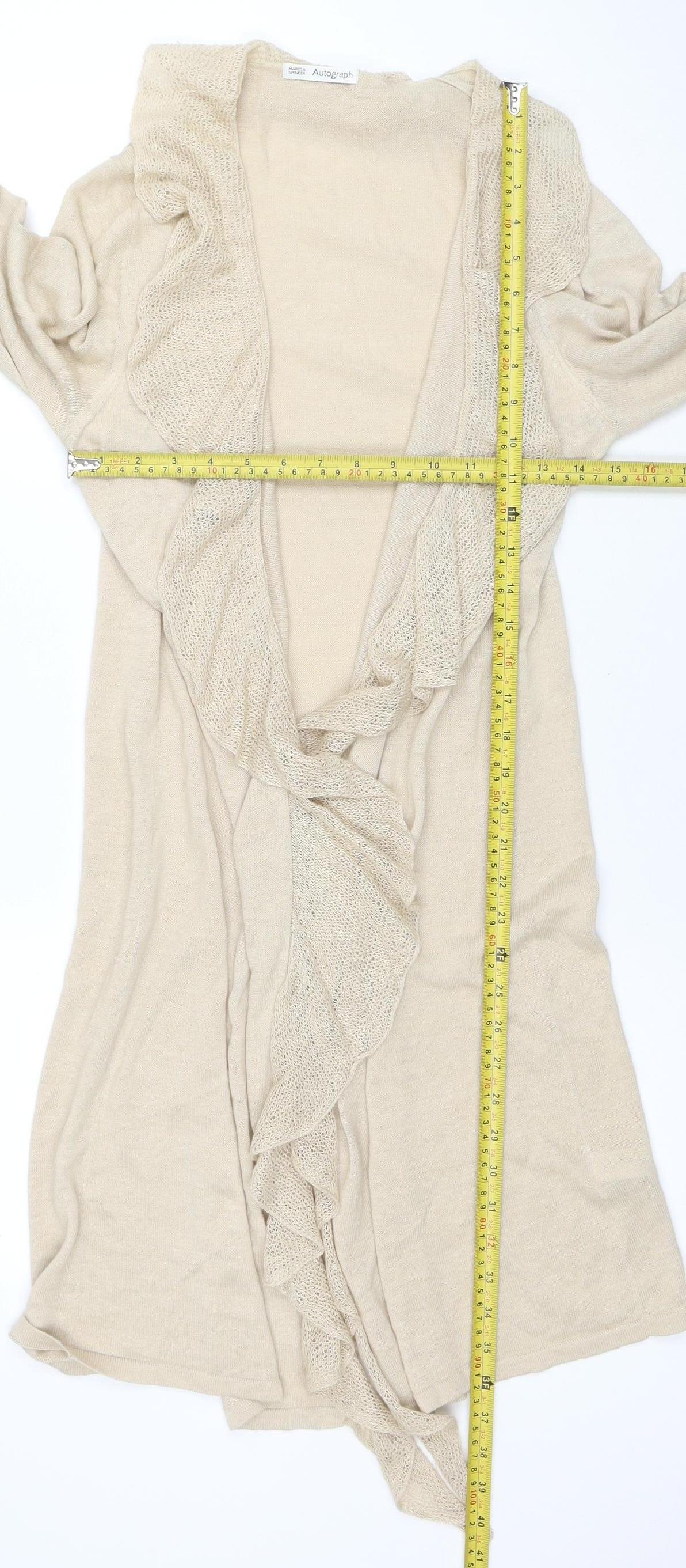 Marks and Spencer Autograph Women Beige Size 16 Long Tie Waist Cardigan