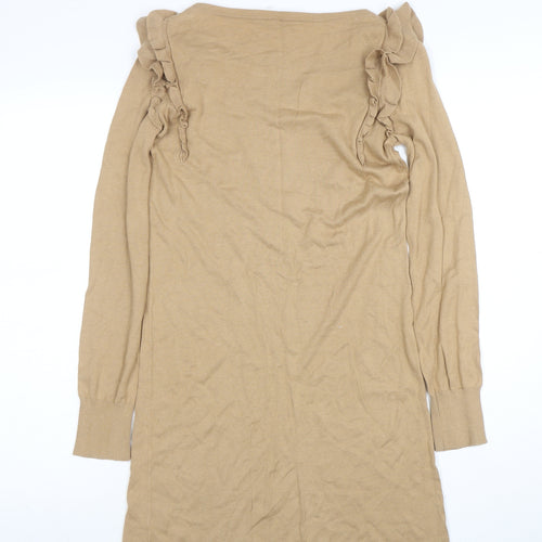 Oasis Women’s Beige Ruffle Long Sleeve Cotton Knit Jumper XS