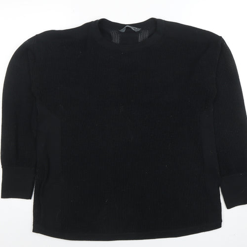 GOODMOVE Women's Black Crew Neck Long Sleeve Waffle-Knit Pullover Jumper Size 12