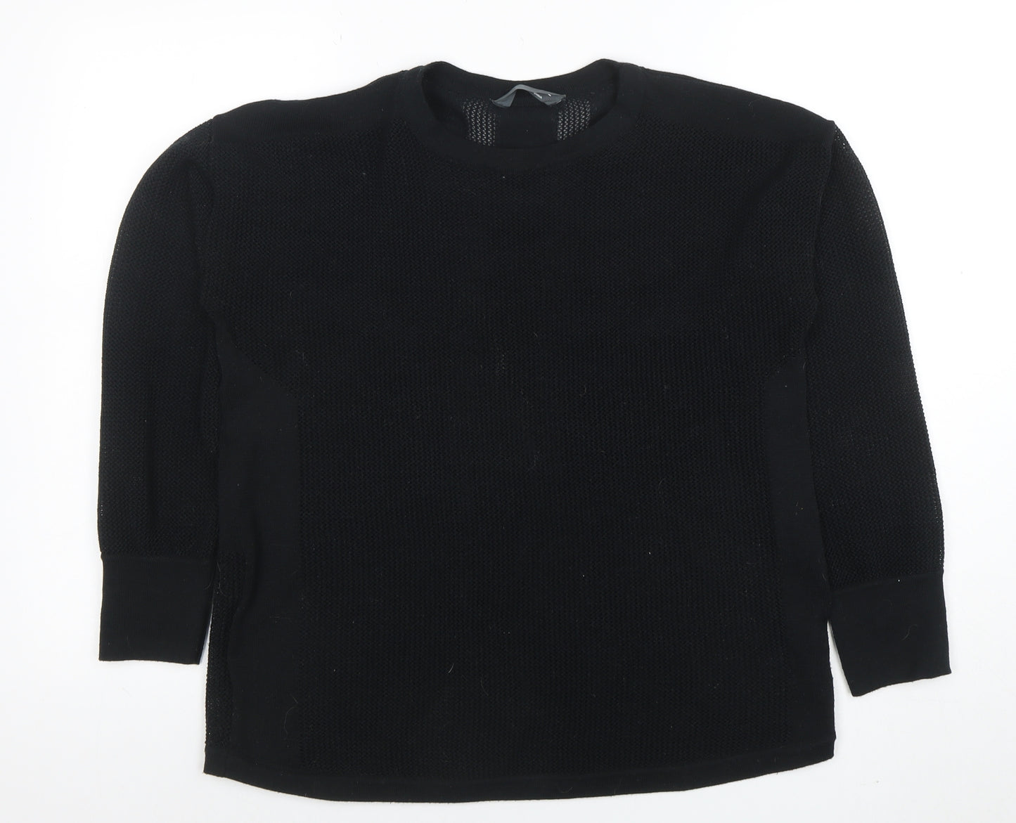 GOODMOVE Women's Black Crew Neck Long Sleeve Waffle-Knit Pullover Jumper Size 12