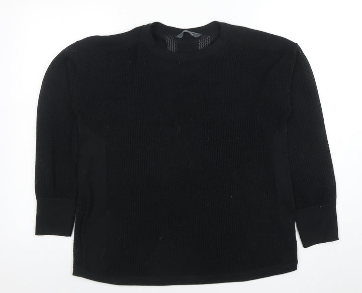 GOODMOVE Women's Black Crew Neck Long Sleeve Waffle-Knit Pullover Jumper Size 12
