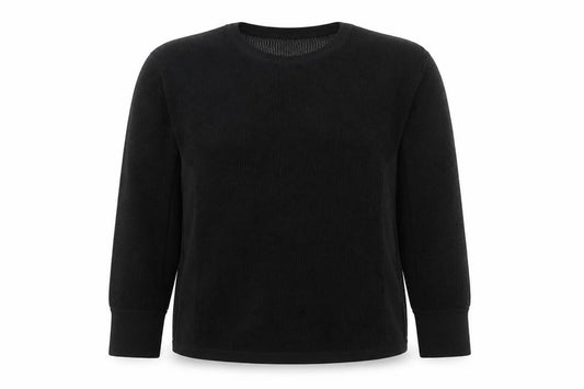 Front view of Goodmove Women's Black Crew Neck Long Sleeve Waffle-Knit jumper, size 12