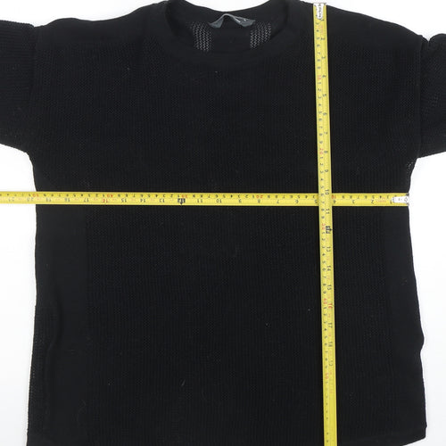 GOODMOVE Women's Black Crew Neck Long Sleeve Waffle-Knit Pullover Jumper Size 12