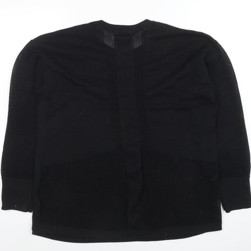 GOODMOVE Women's Black Crew Neck Long Sleeve Waffle-Knit Pullover Jumper Size 12