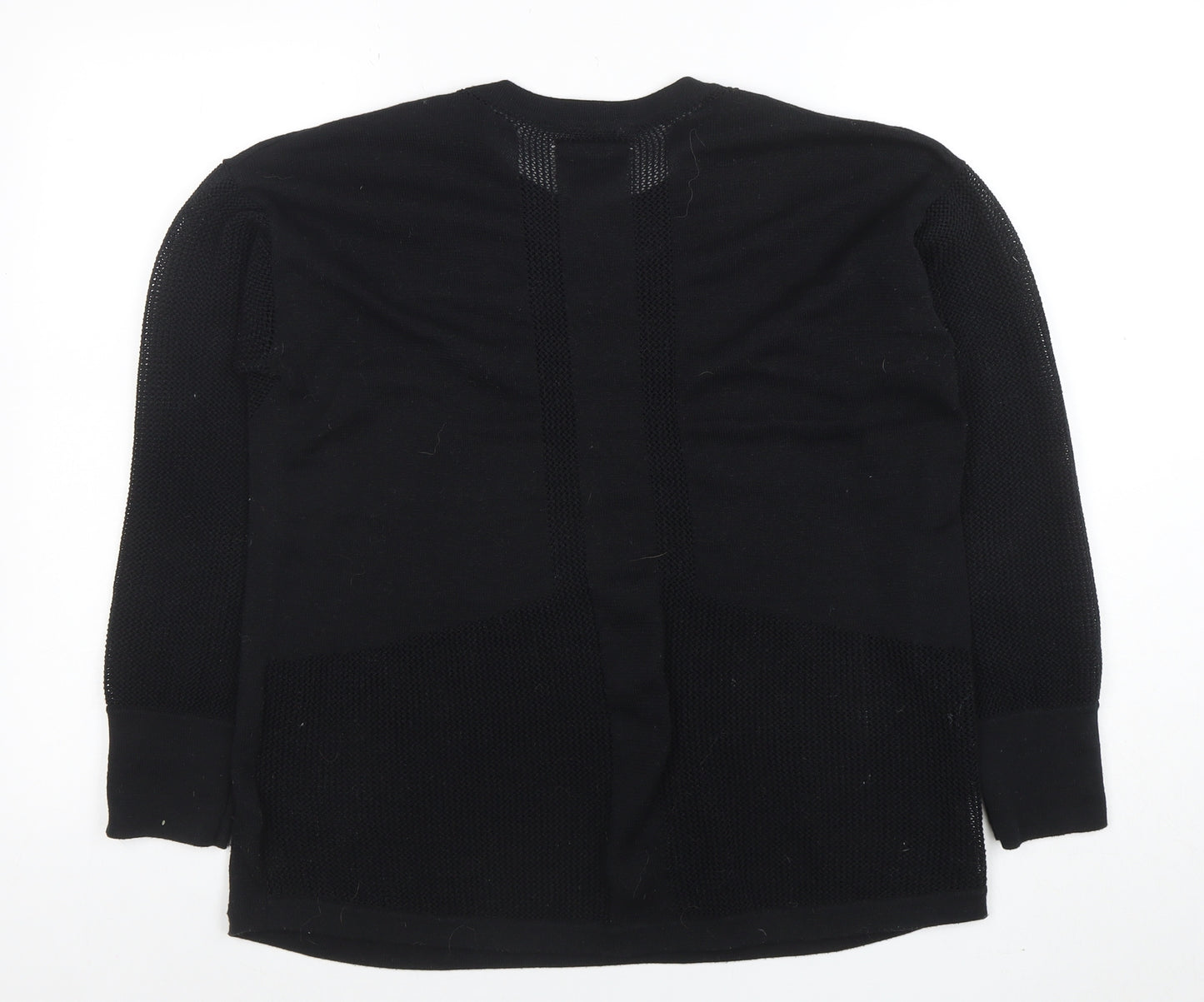 GOODMOVE Women's Black Crew Neck Long Sleeve Waffle-Knit Pullover Jumper Size 12