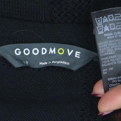GOODMOVE Women's Black Crew Neck Long Sleeve Waffle-Knit Pullover Jumper Size 12