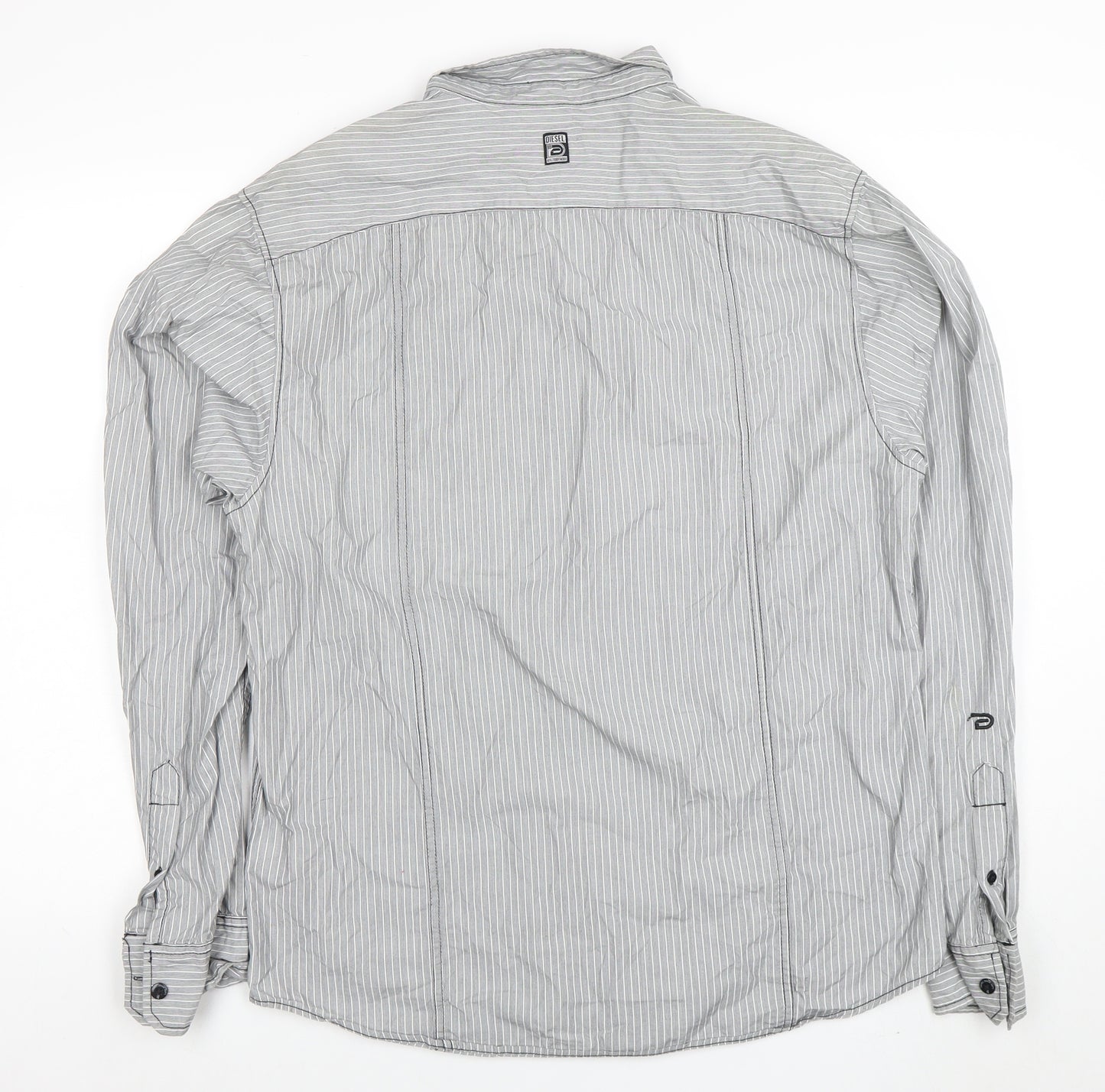 Diesel Men’s Grey Striped Cotton Long Sleeve Button-Up Shirt XL