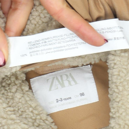 ZARA Girls Beige Parka Coat 2-3 Years Fleece Lined Winter Jacket