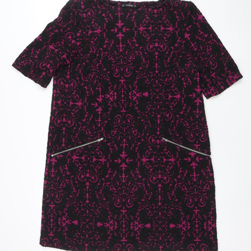 DUNNES Women Black Shift Dress Size 16 Jacquard Zip Detail