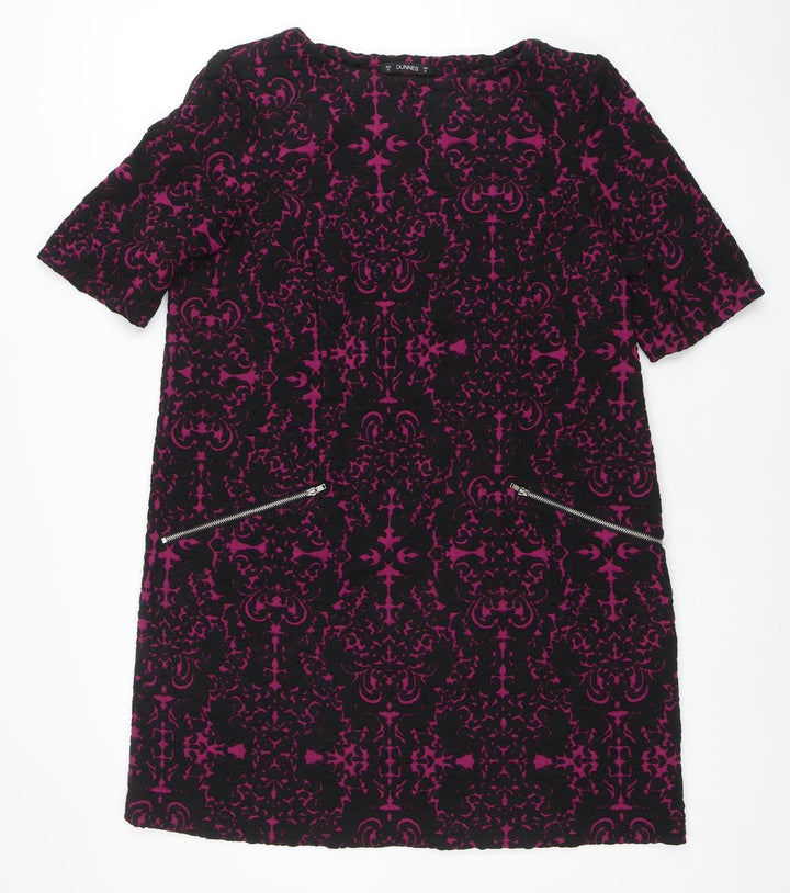 DUNNES Women Black Shift Dress Size 16 Jacquard Zip Detail