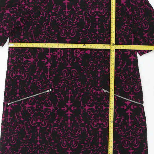 DUNNES Women Black Shift Dress Size 16 Jacquard Zip Detail