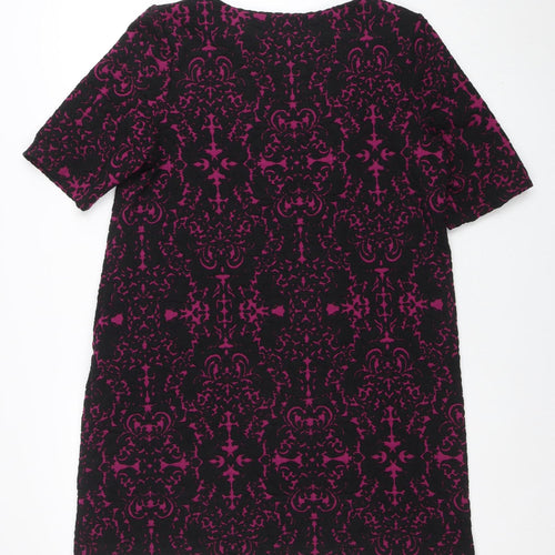 DUNNES Women Black Shift Dress Size 16 Jacquard Zip Detail