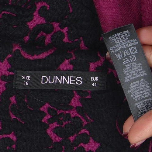 DUNNES Women Black Shift Dress Size 16 Jacquard Zip Detail
