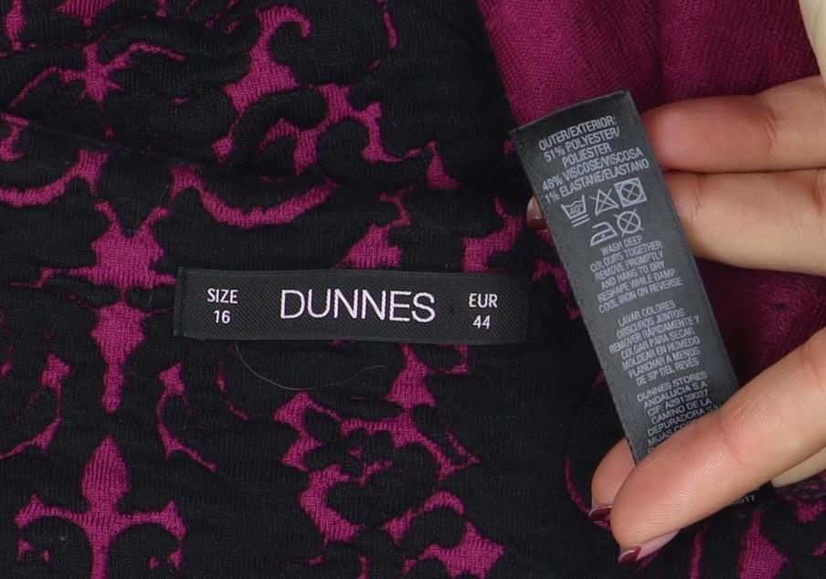 DUNNES Women Black Shift Dress Size 16 Jacquard Zip Detail