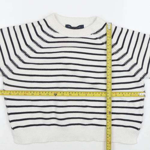 French Connection Women's White Striped Cotton Crew Neck Jumper Size M