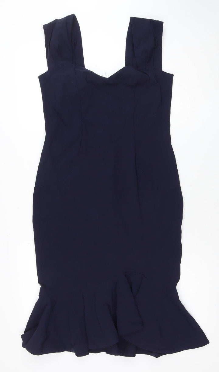 Amy Childs Collection Women's Blue Off Shoulder Ruffle Bodycon Dress Size 14