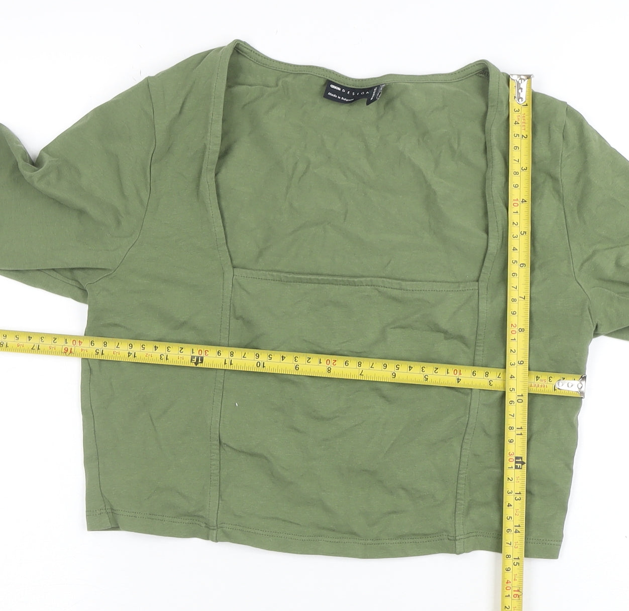 ASOS Women’s Green Cropped Long Sleeve Square Neck Stretch Top Size 14