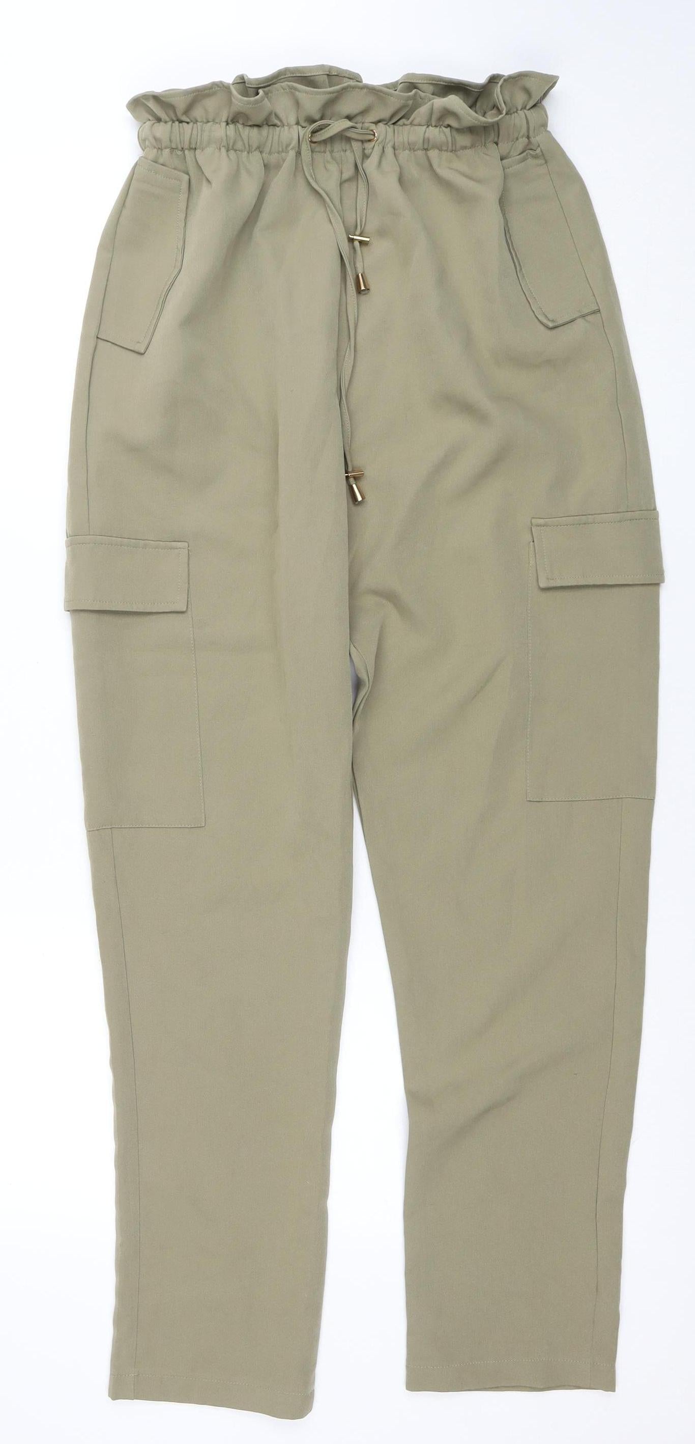 Pretty Little Thing Women Beige Cargo Trousers Size 12 Drawstring Waist