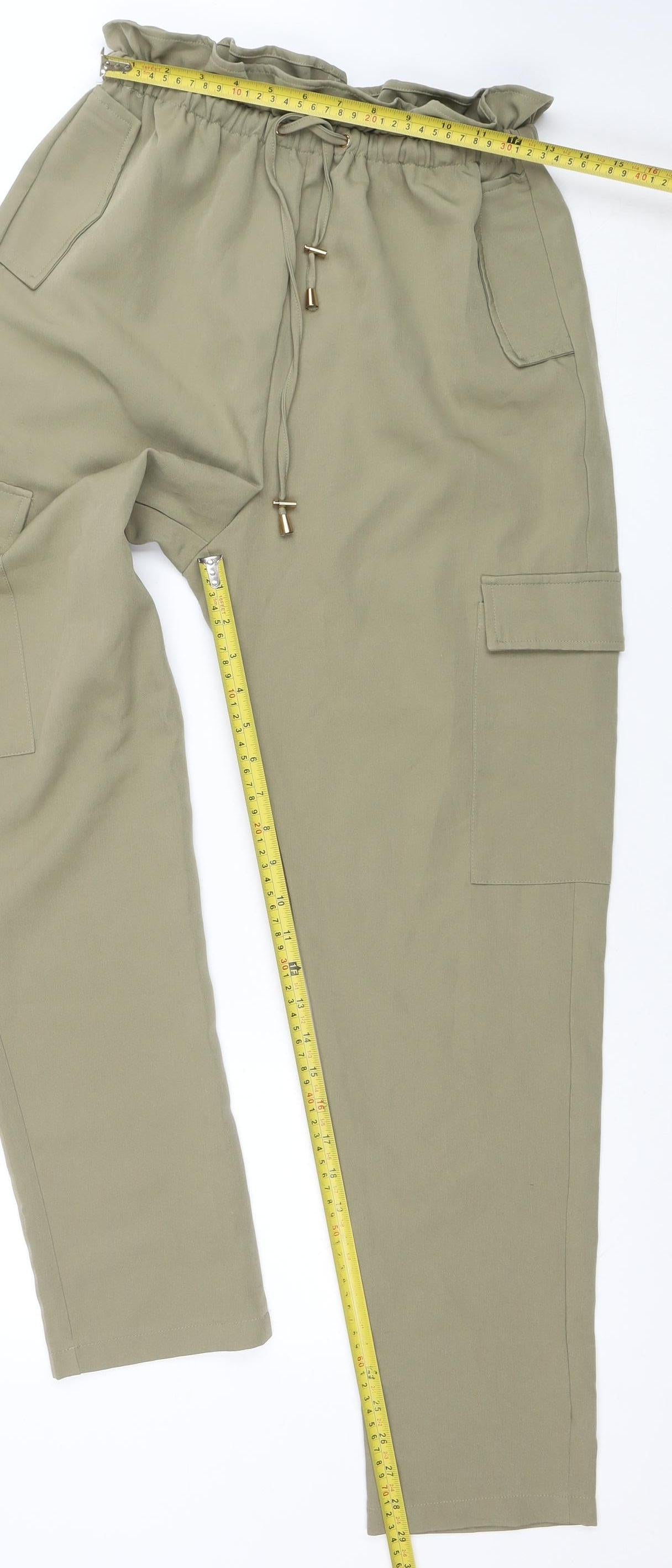 Pretty Little Thing Women Beige Cargo Trousers Size 12 Drawstring Waist