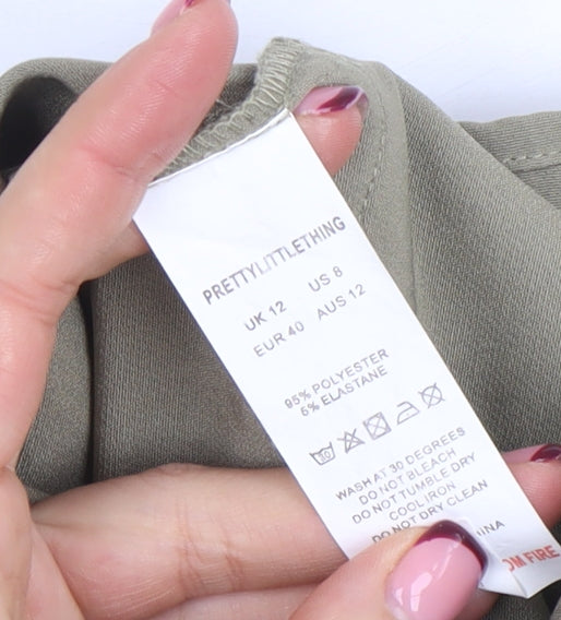 Pretty Little Thing Women Beige Cargo Trousers Size 12 Drawstring Waist