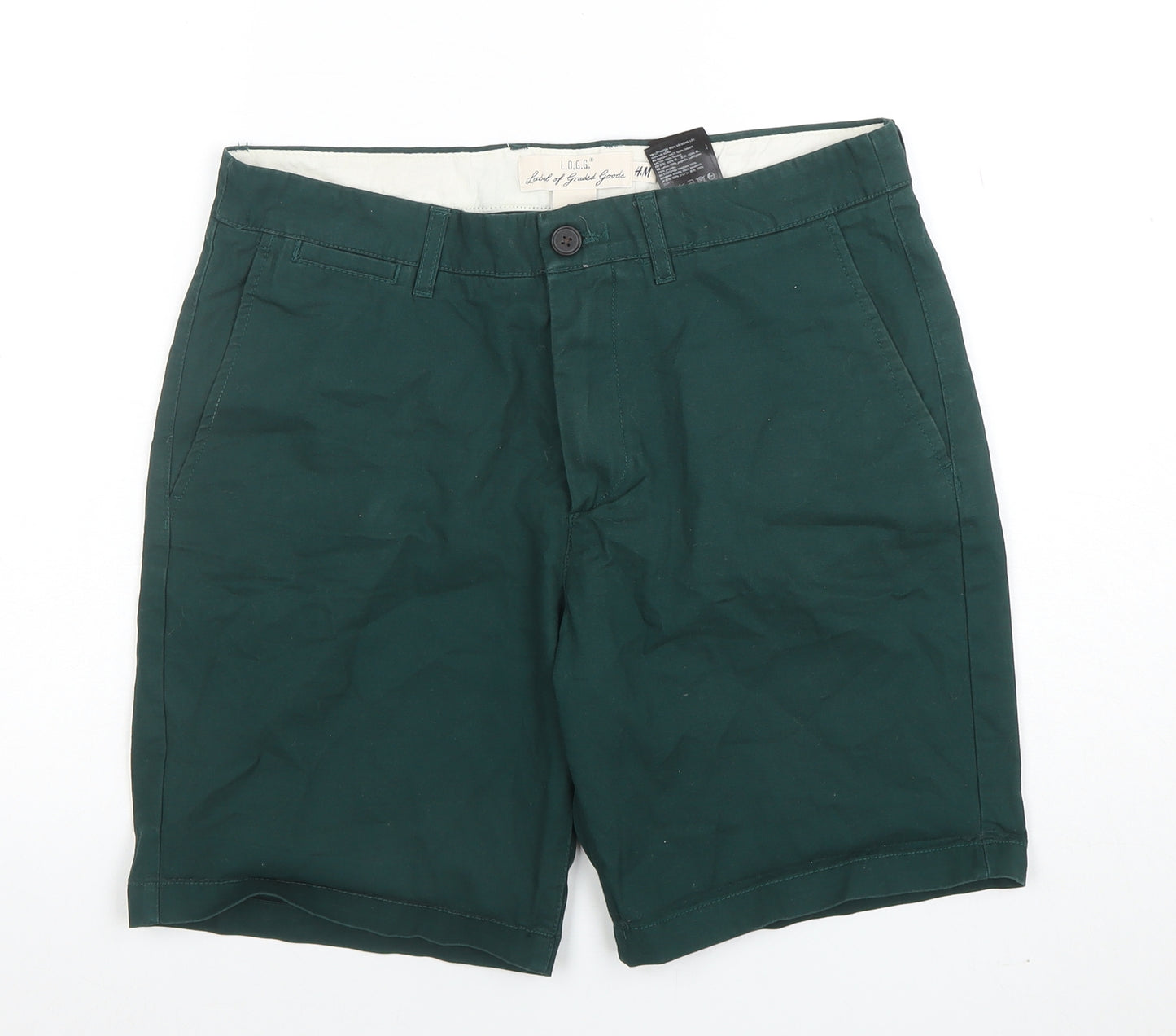 H&M Men’s Green Chino Shorts Size M 31in Cotton Casual Summer
