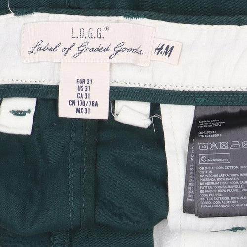 H&M Men’s Green Chino Shorts Size M 31in Cotton Casual Summer
