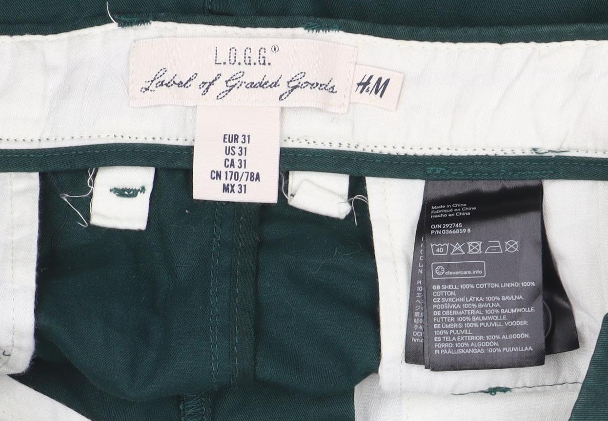 H&M Men’s Green Chino Shorts Size M 31in Cotton Casual Summer