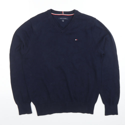 Tommy Hilfiger Men's Blue Cotton V-Neck Jumper XS