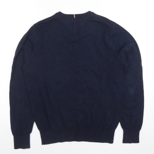 Tommy Hilfiger Men's Blue Cotton V-Neck Jumper XS
