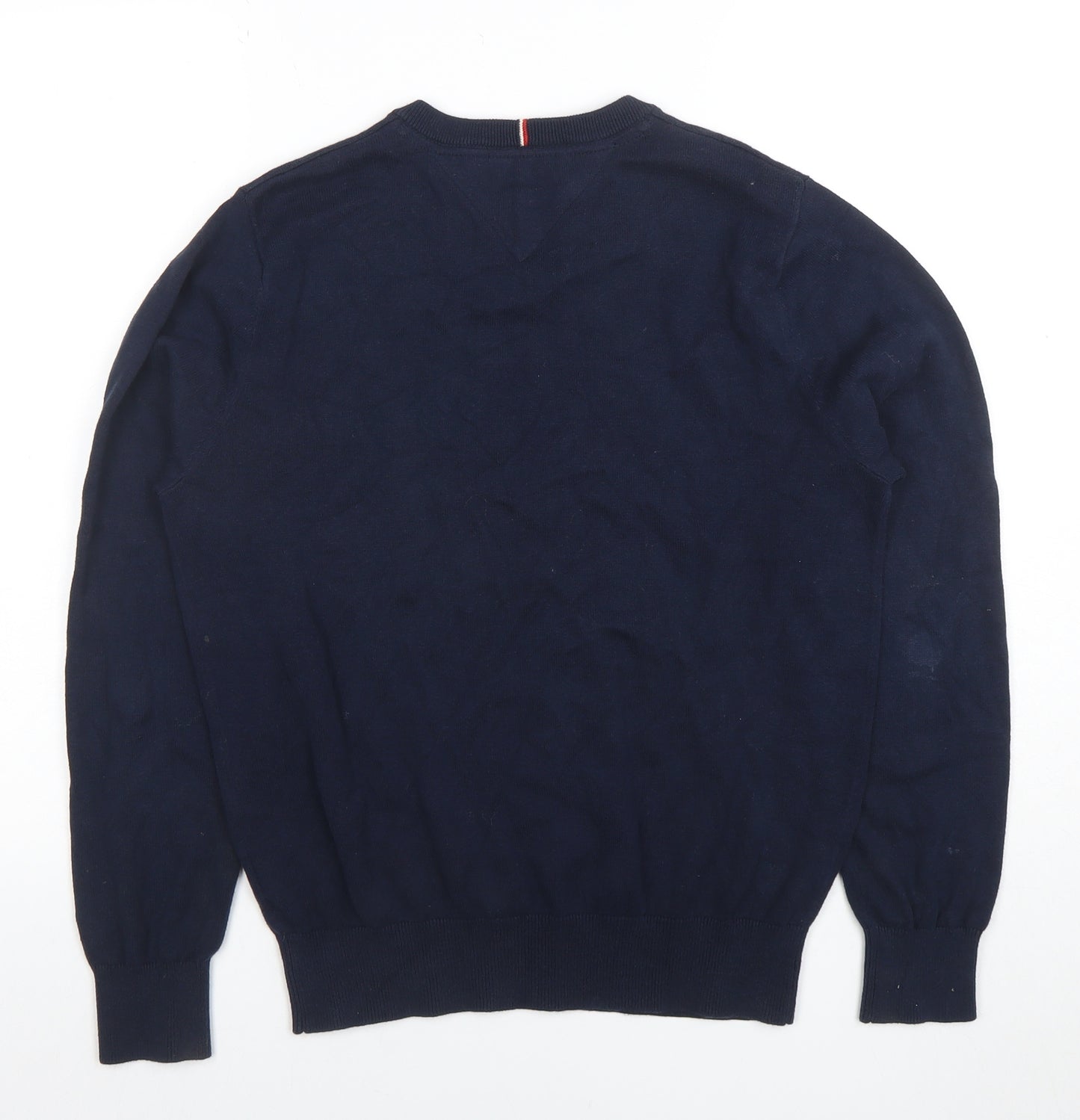 Tommy Hilfiger Men's Blue Cotton V-Neck Jumper XS