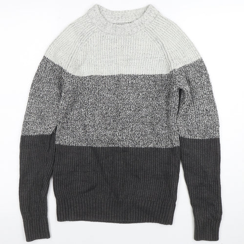 NEXT Boys Grey Colourblock Knit Jumper 13 Years Crew Neck Pullover