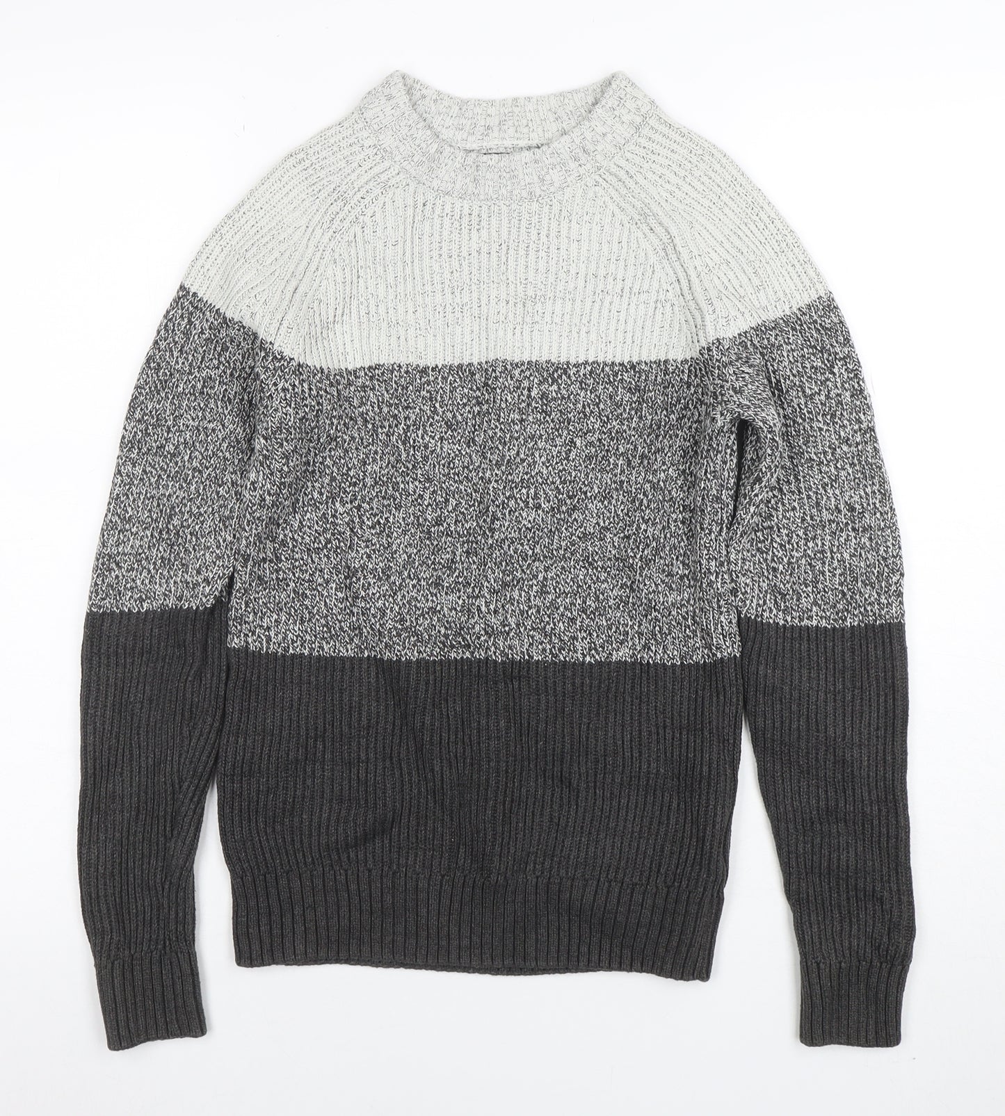 NEXT Boys Grey Colourblock Knit Jumper 13 Years Crew Neck Pullover