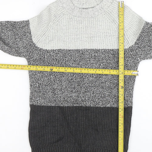NEXT Boys Grey Colourblock Knit Jumper 13 Years Crew Neck Pullover