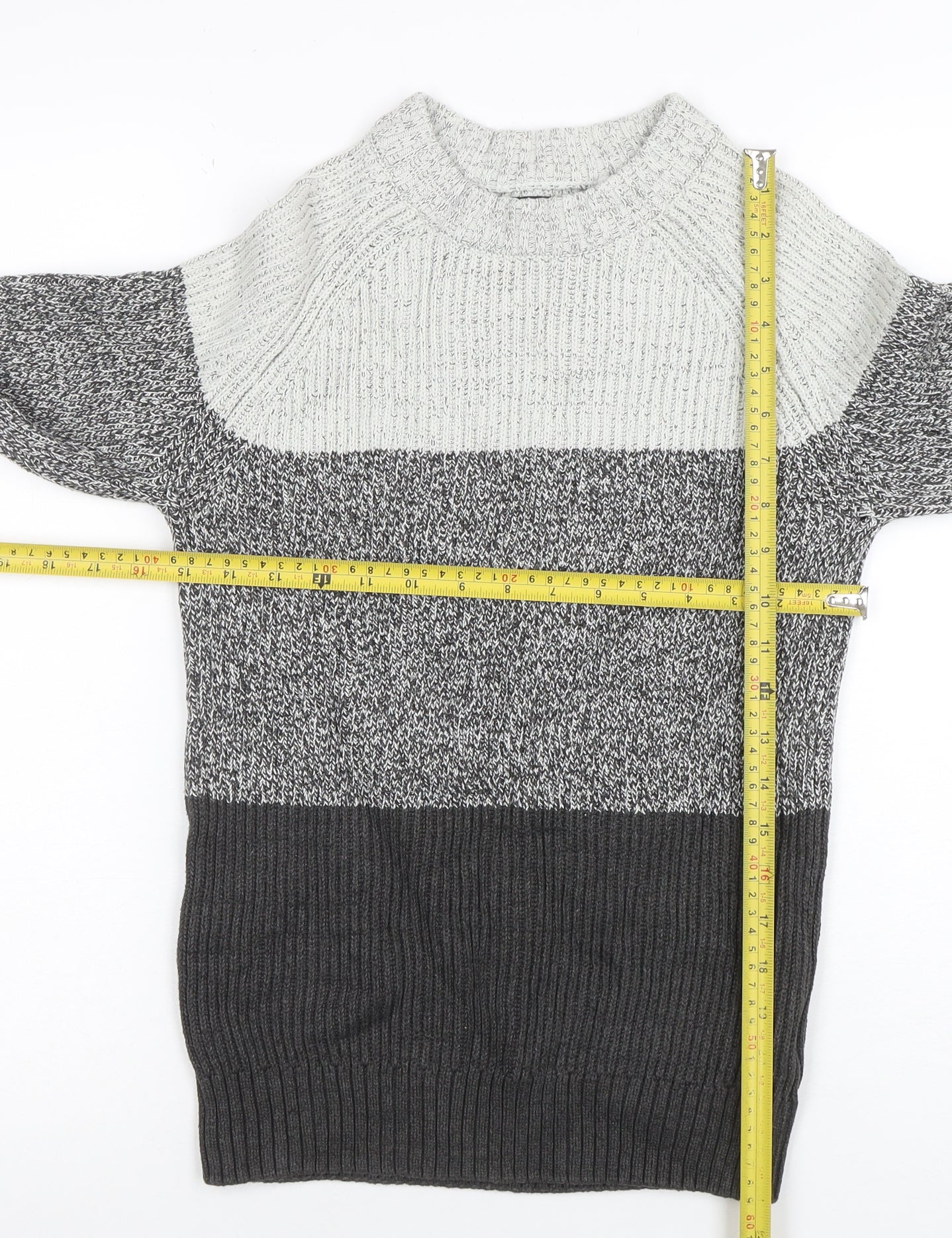 NEXT Boys Grey Colourblock Knit Jumper 13 Years Crew Neck Pullover