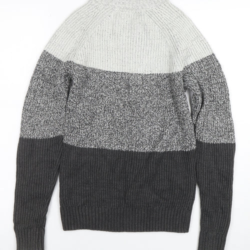 NEXT Boys Grey Colourblock Knit Jumper 13 Years Crew Neck Pullover